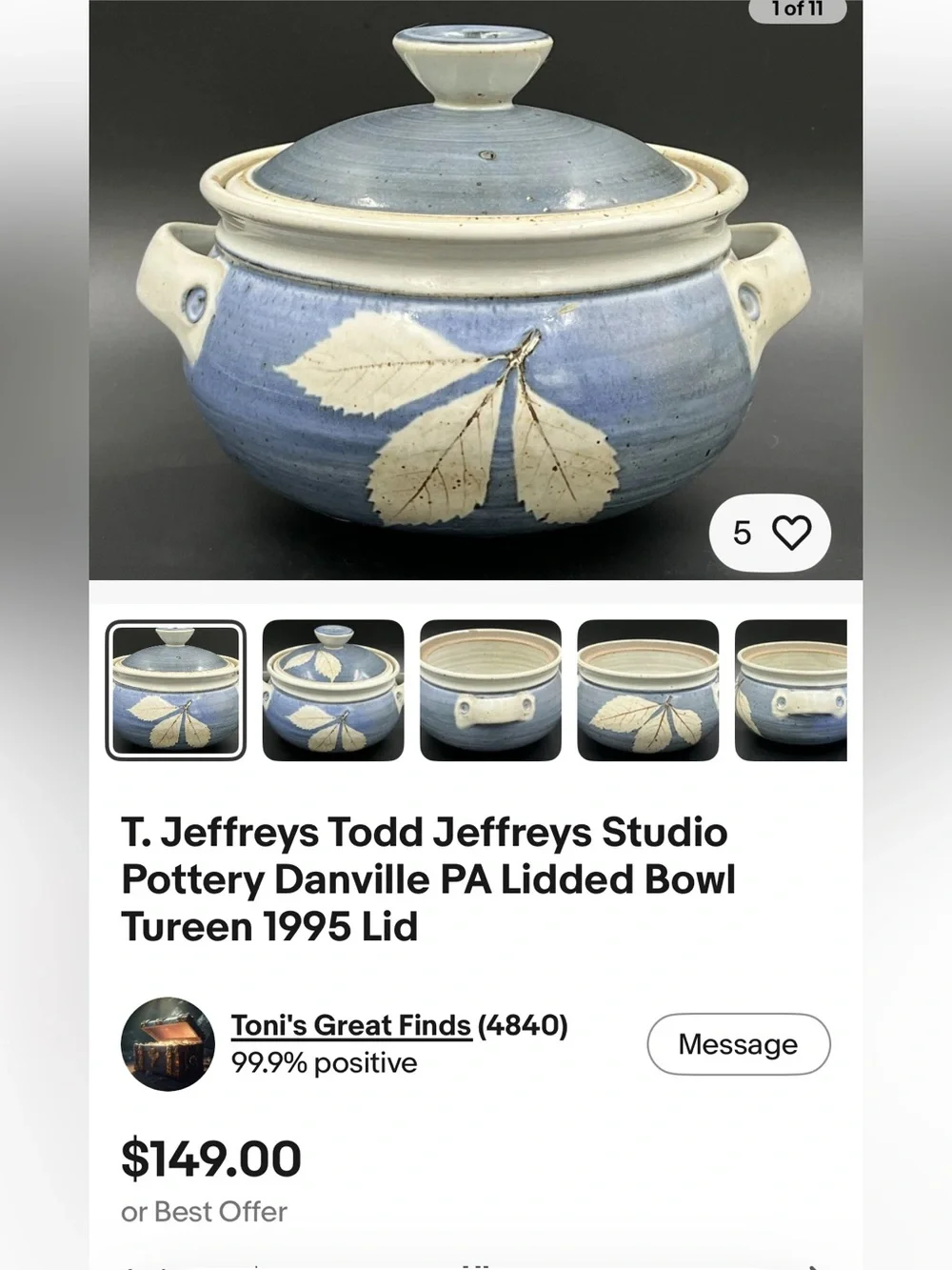 Studio Artist Hand Crafted 10” wide casserole dish with lid.